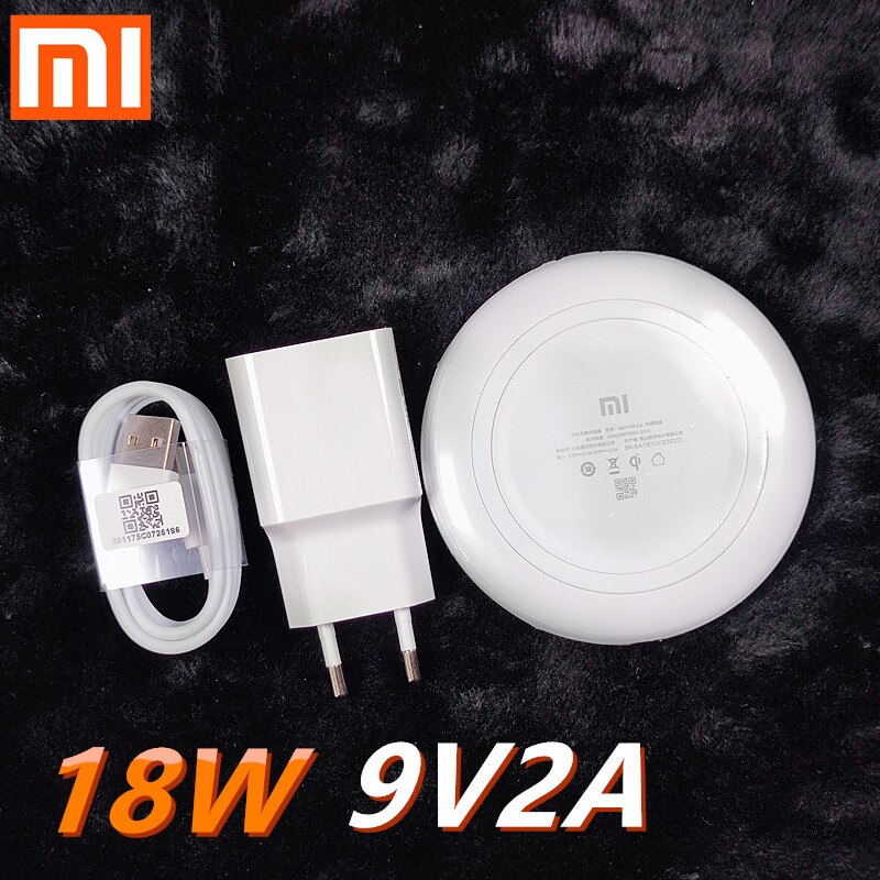 XiaoMi-cargador inalámbrico Original, almohadilla de carga rápida Qi 9V 2A para Mi 10 9 Mix 3 2s para Iphone X Xr, 18W: Wireless charger set