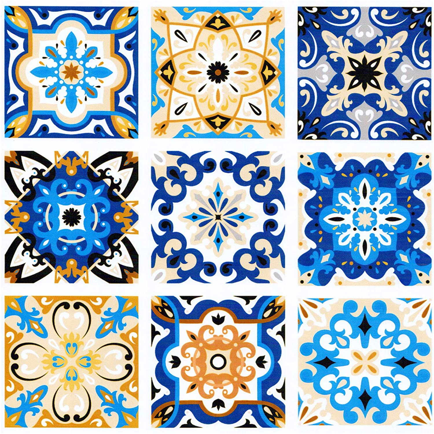 LUCKYYJ Morocco Tiles Peel and Stick Wallpaper Vinyl Self-adhesive Contact Paper Removable Blue Multi Backsplash Bathroom