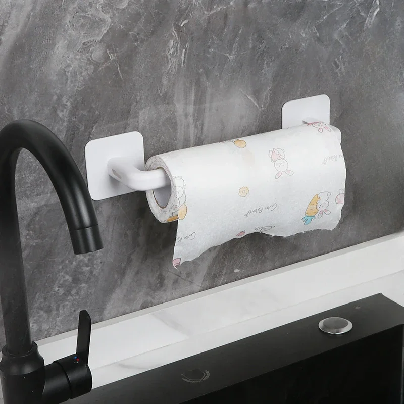 Portarrollos de papel higiénico adhesivo, organizador de montaje en pared, soporte de almacenamiento para cocina y baño, dispensador de toallas de papel sin taladro, 1/2 Uds.