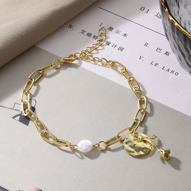 DAXI Boho Braccialetti D'oro per Le Donne Della Perla di Modo punk Della Catena Del Braccialetto Delle Donne Accessori Dei Monili per Le Donne del Regalo Del Braccialetto Pendenti E Ciondoli: IFS001105-4