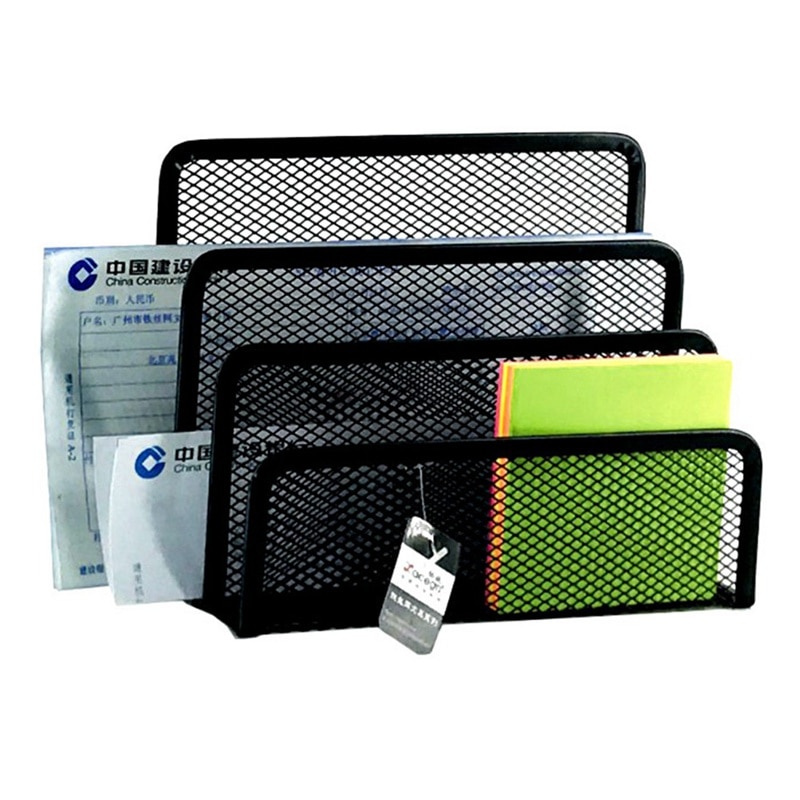 Black Office Barbed Wire 3 Upright Sections File Format Document Desk Shelf Books Notepad Holder Mesh Desk Organizer Metal Deskt
