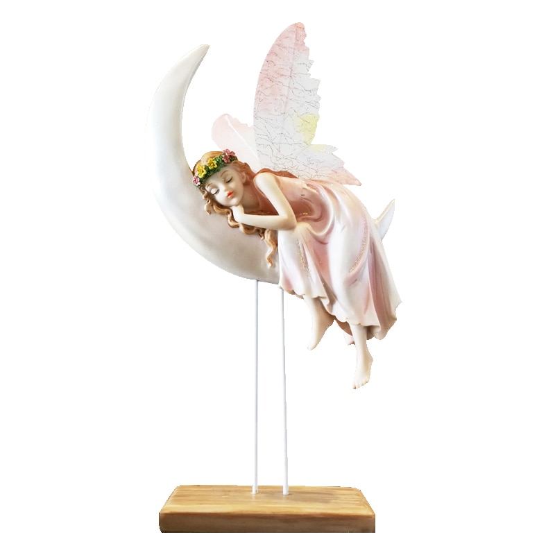 Mooie Fee Slapen Angel Standbeeld Bloem Angel Beeldje Art Sculptuur Hars Art & Craft Woondecoratie R171