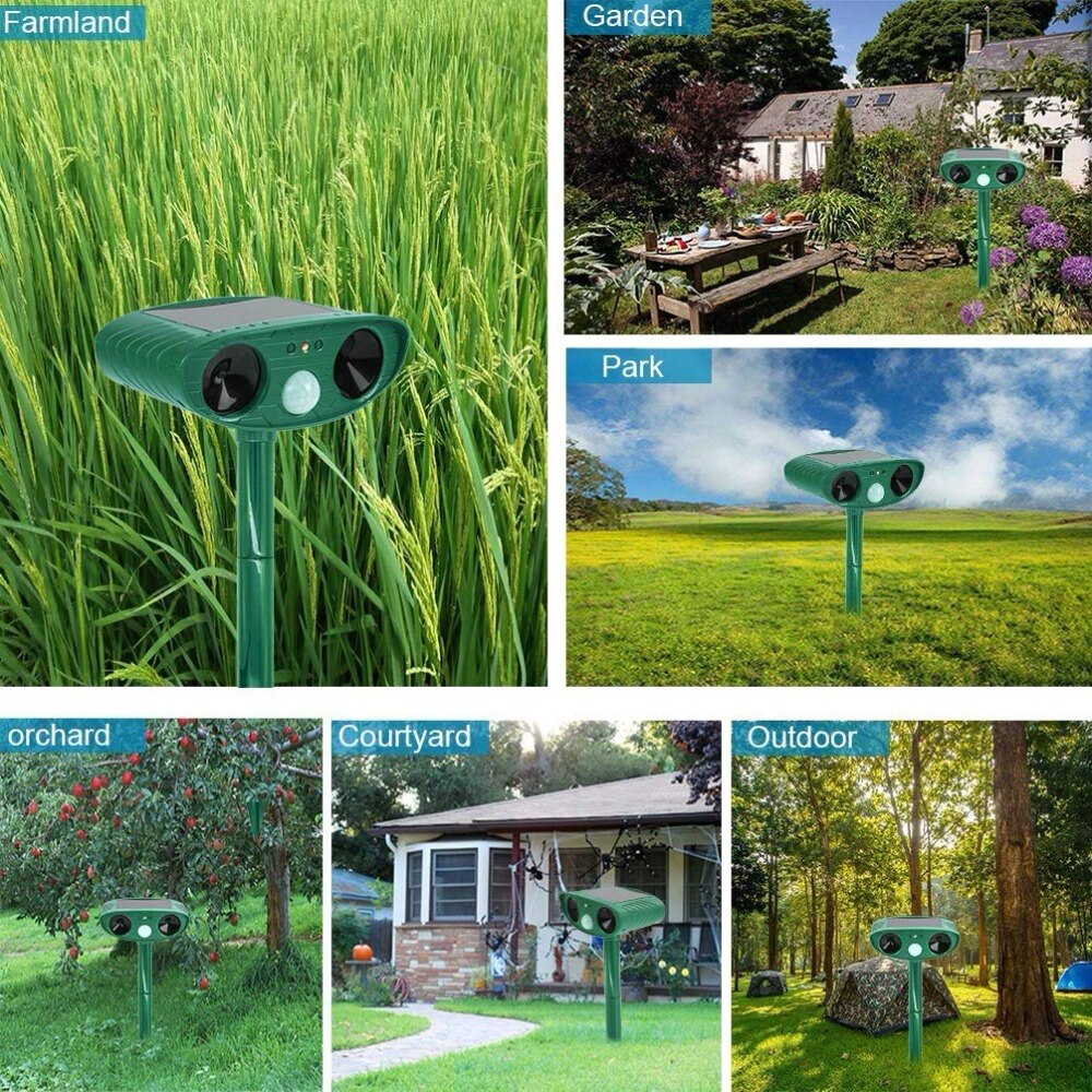 Waterproof Ultrasonic Animal Repeller Ultrasonic Solar Powered Repellent With Motion Sensor And Red Flashing Lights For Outdoo