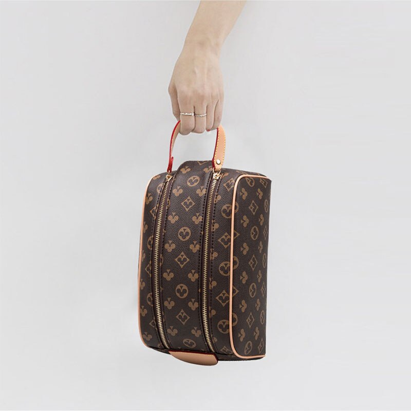 Mode Lederen Vrouwen/Mannen Cosmetische Hand Tassen Bruin/Zwart Reizen Wassen Opslag Clutch Bag Draagbare Hand Make Tassen vrouwelijke