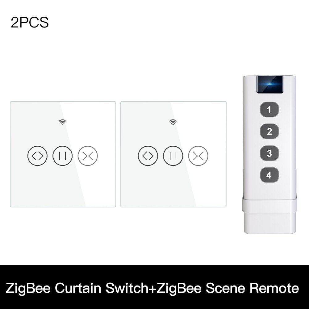 ZigBee RF Smart Touch Curtain Switch Roller Blinds Shutter Tuya Smart App Wireless Control Relay Status Works with Alexa Google: 2 EU and Scene