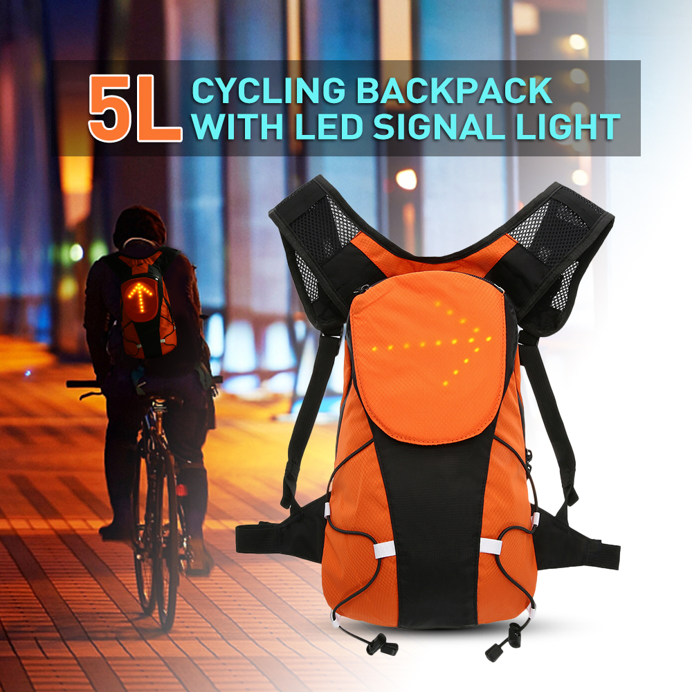 Lixada 5l rygsæk letvægts usb genopladelig reflekterende rygsæk med led signal lys udendørs sikkerhedstaske gear til cykling