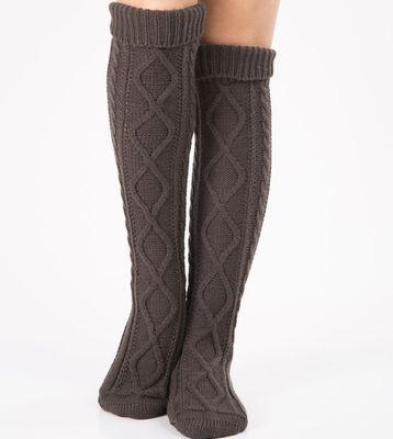 Tykke benvarmer kvinder støvler tilbehør strikket argyle mønster lange sokker over knæhøjde varme 7 farver hæklet: Mørkegrå