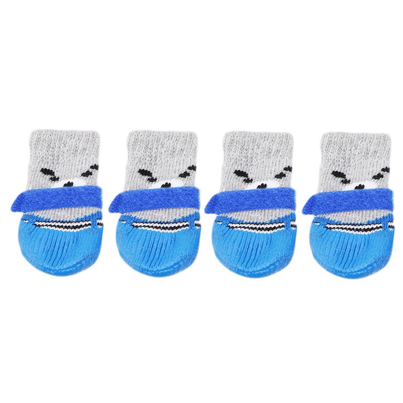 4 Stks/set Sml Size Katoen Hond Schoenen Waterdicht Antislip Hond Regen Snowboots Sokken Schoeisel voor Puppy Kleine Katten Honden: blue / S