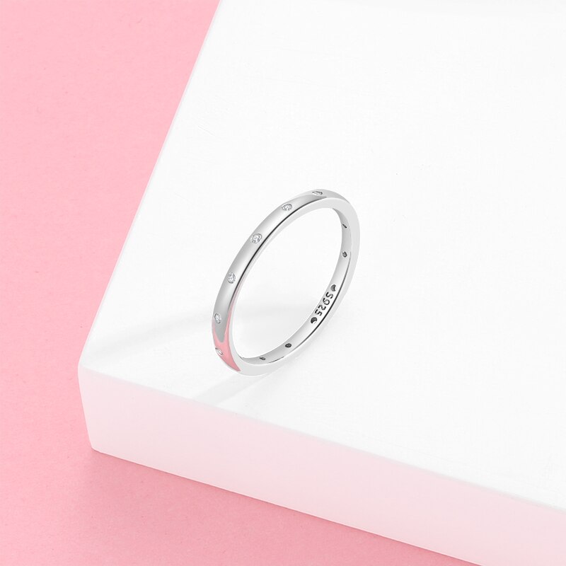 Authentieke 925 ronde sterling zilveren ringen met zirkonia in de vorm van een ring voor dames, geometrische stapelbare ringen