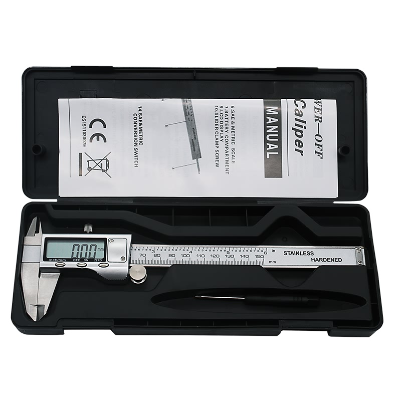 QSTEXPRESS Digital Caliper 150mm Steel Inch Electronic LCD Vernier Caliper 0.01mm Measuring & Gauging Tool Black Box QST639: Default Title