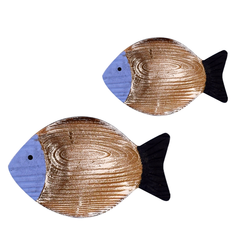 Placa de madera en forma de pez, decoración de pared, colgante de estilo mediterráneo, hecha a mano escultura de madera, artesanía: Marrón