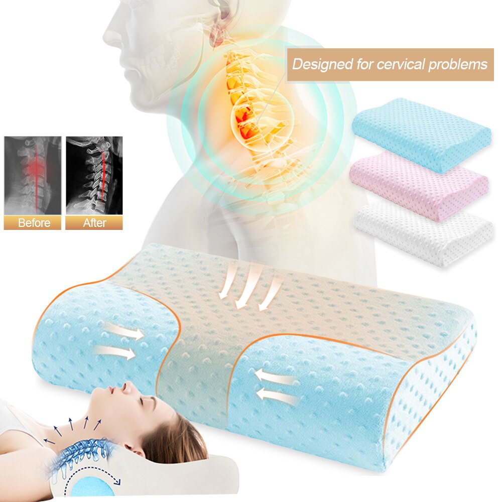 40X25Cm Memory Foam Kussen Orthopedische Vormige Beddengoed Kussen Zachte Massage Voor Slapen Nek Pijn Cervicale Bamboe kussens