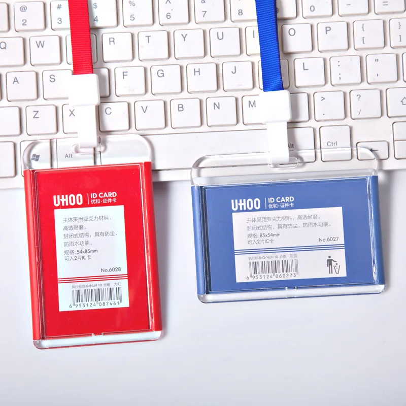 1 PCS Staff Employees ID Card Clear Pass Name Work Card Cover Case Sleeve with Lanyard Transparent Work Card Badge Holder Office