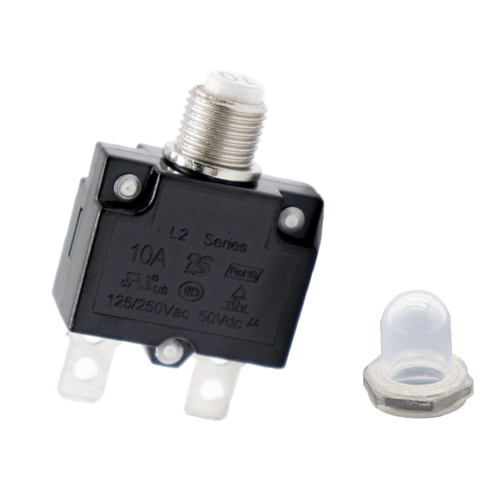 Protector Térmico de sobrecarga de 10 amperios, disyuntor de botón de Reinicio DC50V con tapa de botón transparente