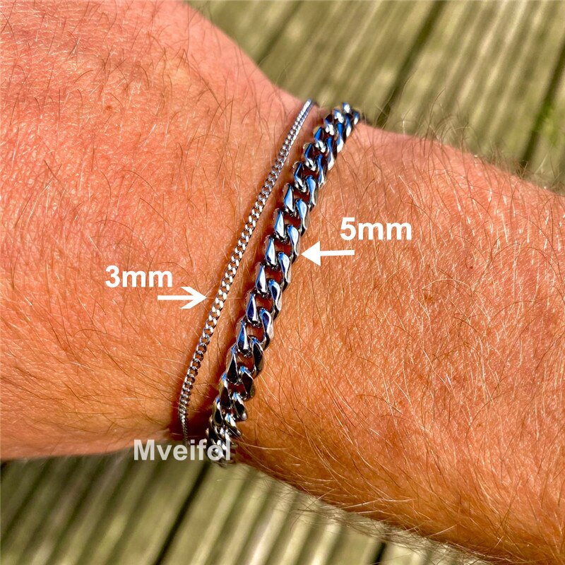 3Mm/5Mm/7Mm Punk Rvs Miami Cubaanse Link Armband Chunky Curb Cubaanse Ketting Mannen armband Unisex Rvs Sieraden