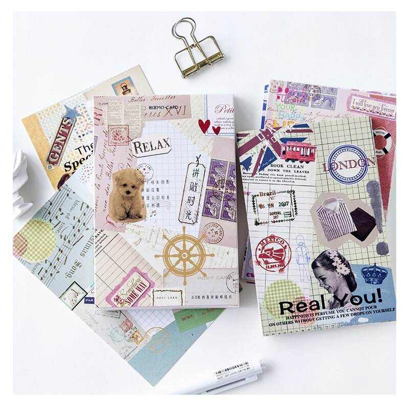 Juego de 30 hojas de postales creativas con Collage, tarjeta de felicitación, tarjeta de mensaje, tarjeta de para Sobre Carta de cumpleaños
