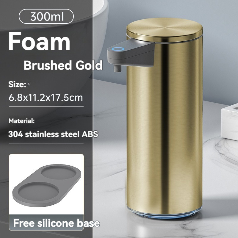 Intelligenter Seifenspender aus Edelstahl mit automatischer Erkennung zum Waschen von Mobiltelefonen, kontaktlos für die Wandmontage in der Küche zu Hause: Gold