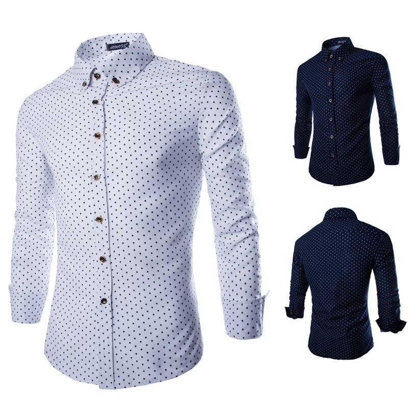 IceLion Summer Polka Dot Long Sleeve Mens Shirts Camisa Hombre Turn-down Collar Men's Shirts Casual Cotton Shirts