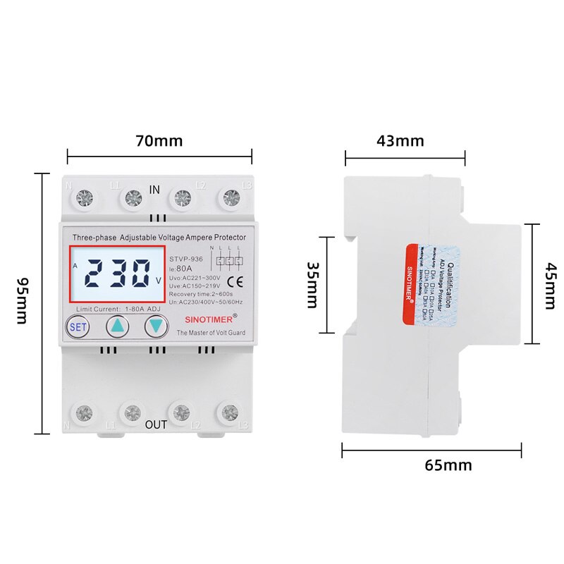 Din Rail 3 Phase Voltage Relay 380V Voltmeter Ammeter Over and Under Voltage Monitor Relays Protector Adjust Current Overvoltage