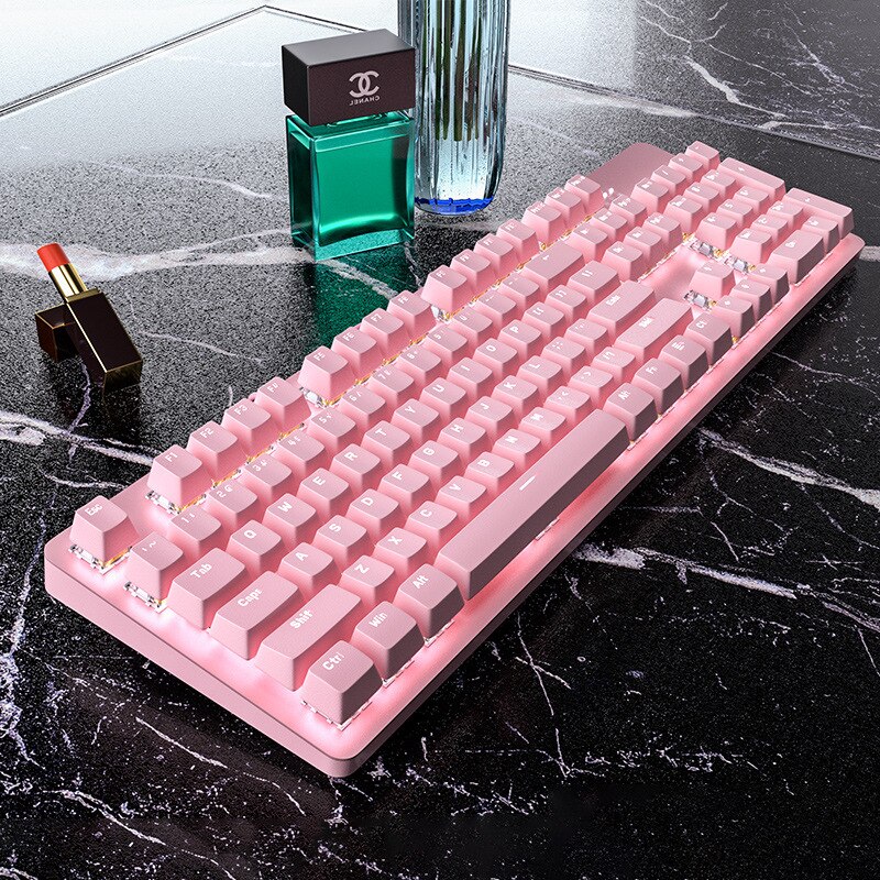 Neue rosa verdrahtet blau achse mechanische Spielen tastatur usb-schnittstelle weiß hintergrundbeleuchtung nette mädchen tastatur und maus einstellen: A Klaviatur