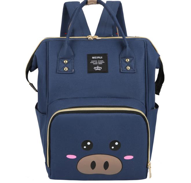 Cartoon Bear Diaper Bag Mummy Backpack Large Capacity Baby Stroller Bag Waterproof Oxford Handbag Maternity Nursing Nappy Bag: Navy pig