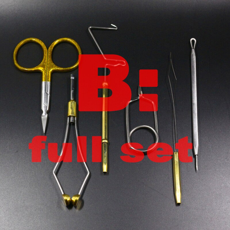 Whole set premium fly tying tools ceramic tip bobbin thread holder whip finisher&amp;fly tying scissors combo fly fishing tackle kit: B full set