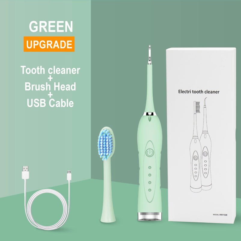 Tragbare Ultra Schall- Zahn Reiniger Schall- Zahn Scaler Zahn Zahnstein Entferner Flecken Zahnstein Werkzeug mit Elektrische Zahnbürste Köpfe: Grün 1