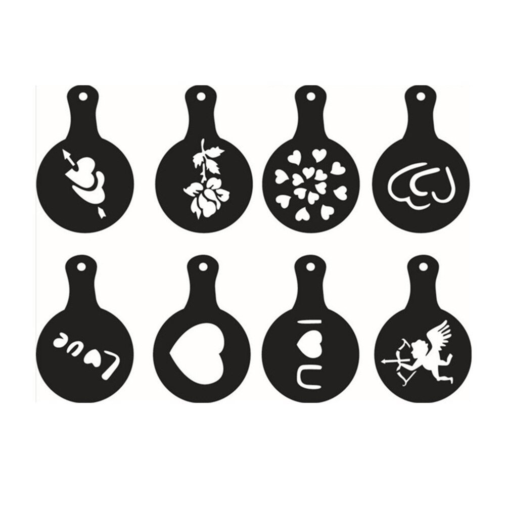 Nouvel outil de décoration en plastique, modèle de Cupcake, pochoir Barista fantaisie Cappuccino, 8 pièces