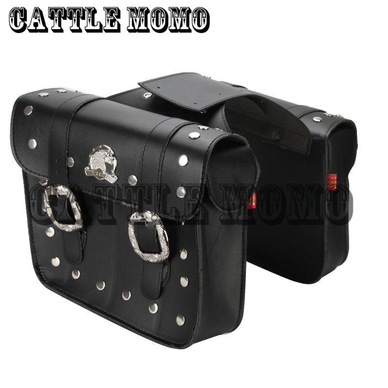 Motorcycle Saddle Bags 2x Black Motorbike Luggage PU Leather Tool Bags For Harley Cruiser Chopper Cafe Racer Bike Motorbike Bag