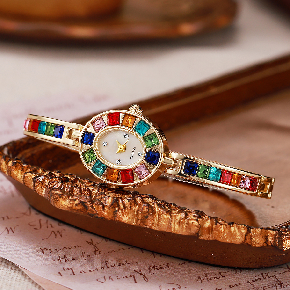 Grensoverschrijdende armbandstijl dameshorloge mode gradiënt regenboog licht luxe dameshorloge ovale armbandhorloge voor dames: Default Title