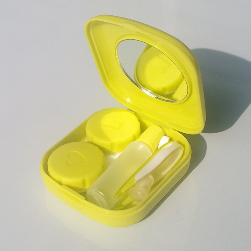 Mini Square Plastic Contact Lens Case Easy Carry Mirror Container Holder Travel Accessories for Christmas: Yellow