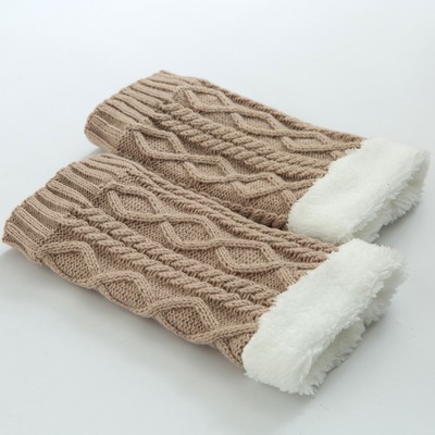 Calentadores de piernas de invierno de lana grueso de punto rombo de Color sólido para niña grande rompevientos y calentadores de piernas Anti-frío: Beige