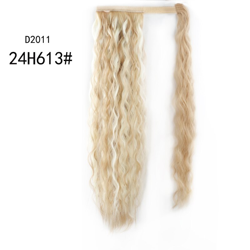 Werd lockigt lång hästsvans syntetiskt hårstycke wrap on clip hair extensions ombre brun hästsvans blont hår: T1b/4/30