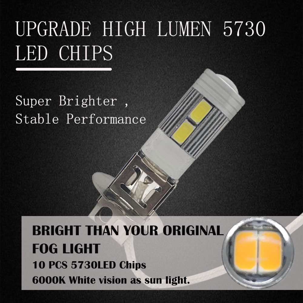 1 stk led pære tågelygte  h3 12v led bil 10 smd 5730 super lys hvid 6000k auto blinklys kørelygte drl