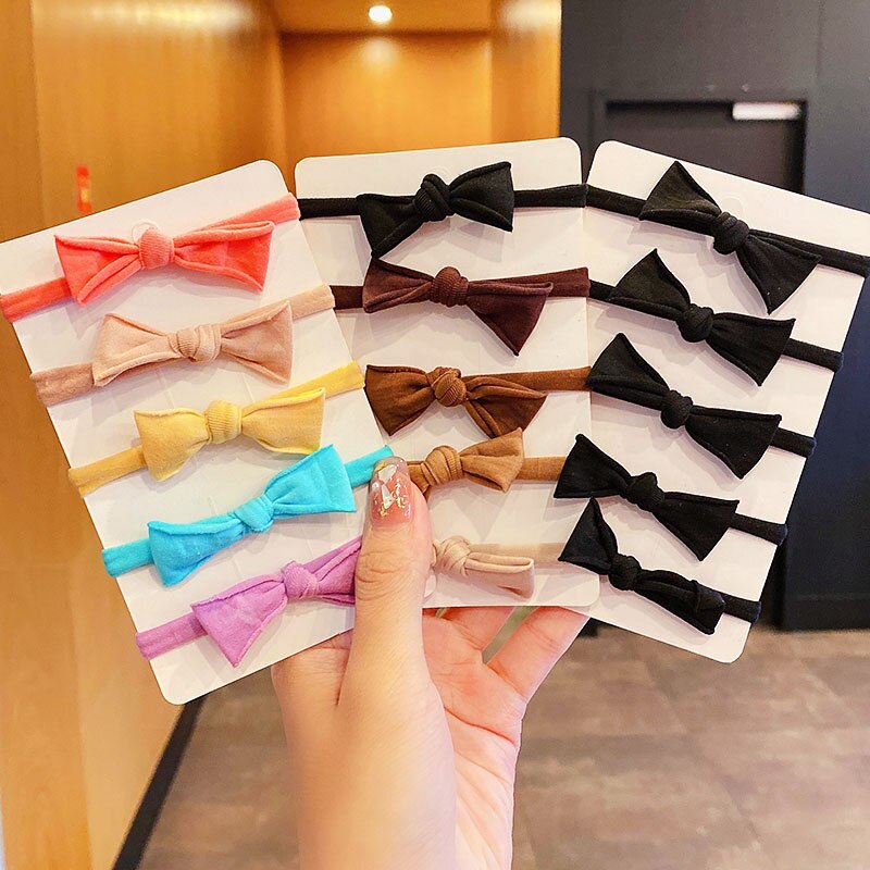 5 stk/sæt kvinder piger farverige sløjfe nylon elastiske hårbånd søde hår slips gummibånd scrunchie hårtilbehør