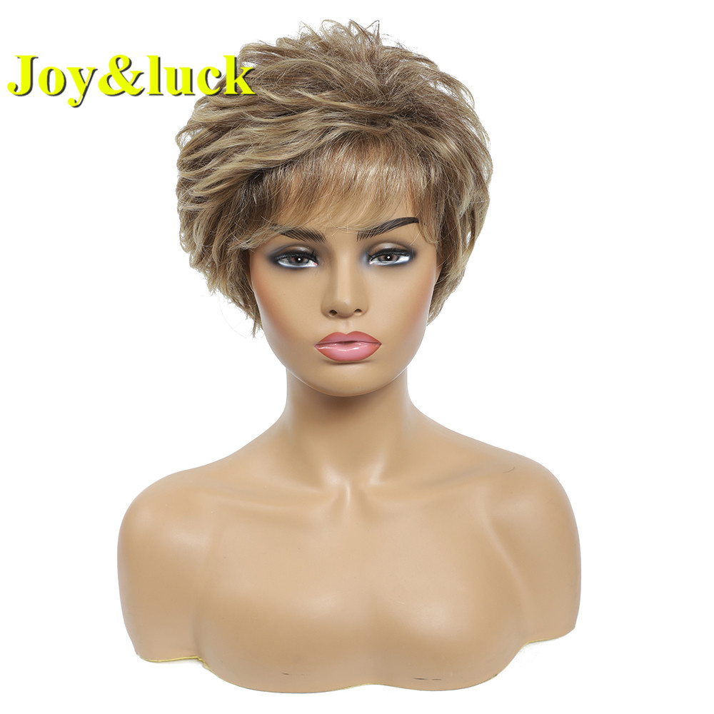 Short Ombre Blonde Wig Synthetic Bob Straight Hair With Bangs Women Natural Daily Wear Wig