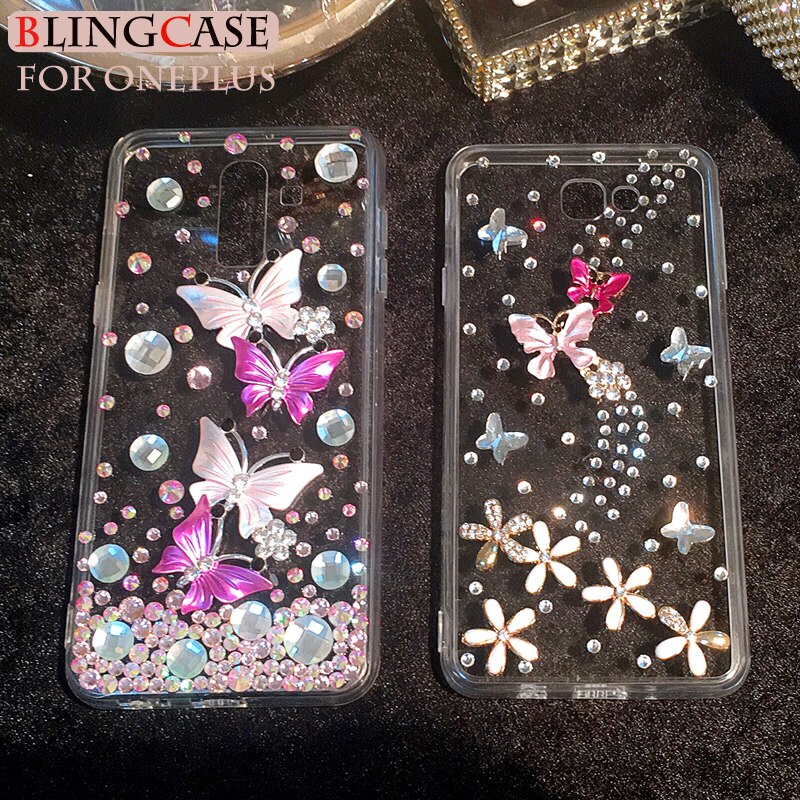 Vlinder Diamond Rhinestone Case Cover Voor Oneplus 6 3 3T 5 5T 7 7T Pro Een Plus 3 5 6 6T 7