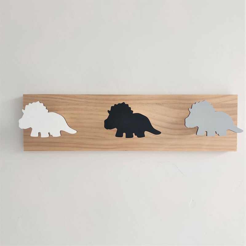 T-rex – porte-manteau mural en bois avec crochets de dinosaure, pour enfants, garçons, chambre à coucher, porte-serviettes, organisateur, décoration de la maison: D