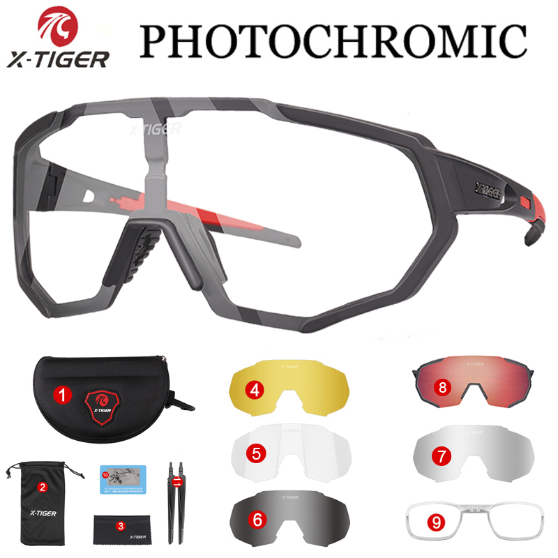 X-TIGER Photochromic Cycling Eyewear Myopia Frame UV400 Men Road Bike Glasses Summer MTB Bicycle Polarized Cycling Sunglasses: MULTI