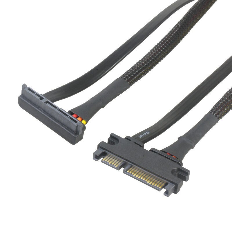 22Pin SATA Male to 22Pin 90 Degree Angled Female Serial SATA Cable Data Cord line extension cable Nylon Sleeved Black