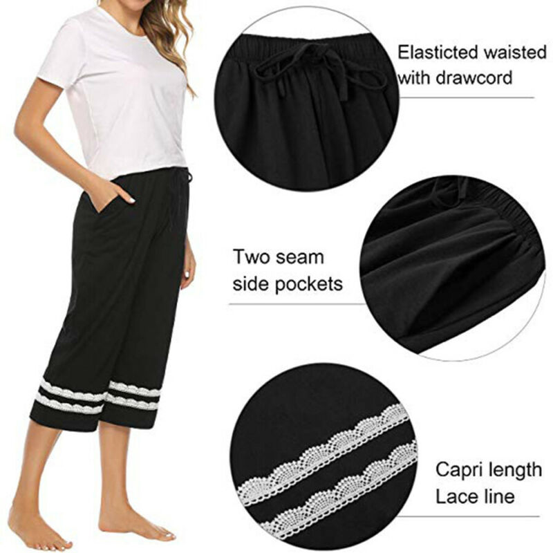 Pyjama de nuit pour femme, culotte courte, culotte courte, vêtement de nuit mi-mollet, taille ajustable, collection automne, décontracté