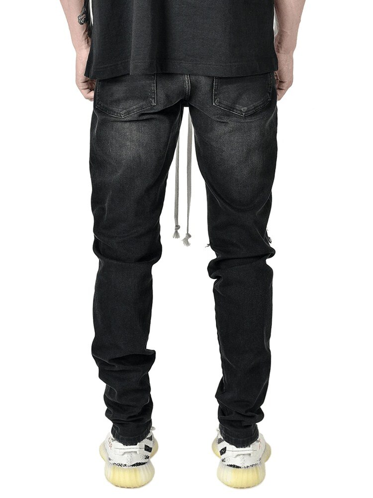 Pantalones vaqueros rasgados para hombre, pitillos ajustados con agujeros para motocicleta, Jeans Retro de retales para Calle