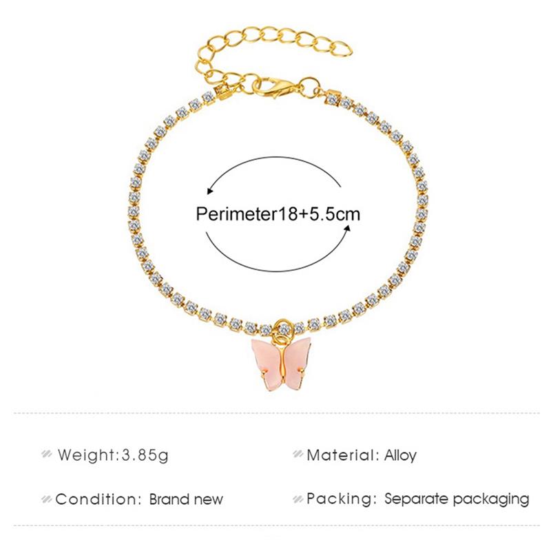 1pc Butterfly Pendant Anklet Rhinestone Decor Adjustable Ankle Bracelet Beach Foot Chain For Women Jewelry Accessories