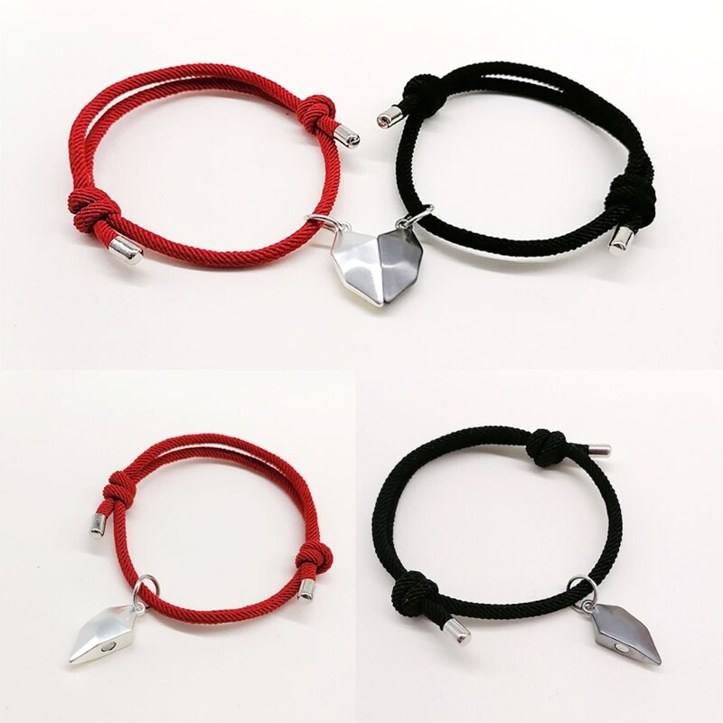 2Pcs Minimalist Lovers Matching Friendship Heart Pendant Couple Magnetic Distance Faceted Heart Pendant Necklace Jewelry