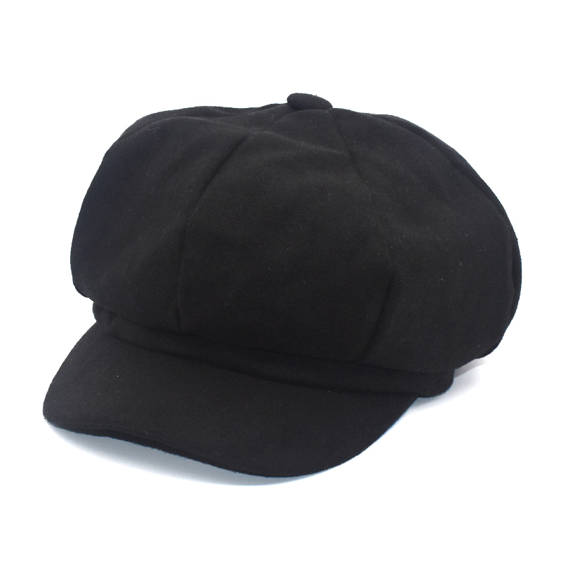 FUODRAO octogonal sombreros mujeres Espana boina retro sombrero gorra de Color sólido Otoño Invierno Casual mujer mono tapas C2: Black