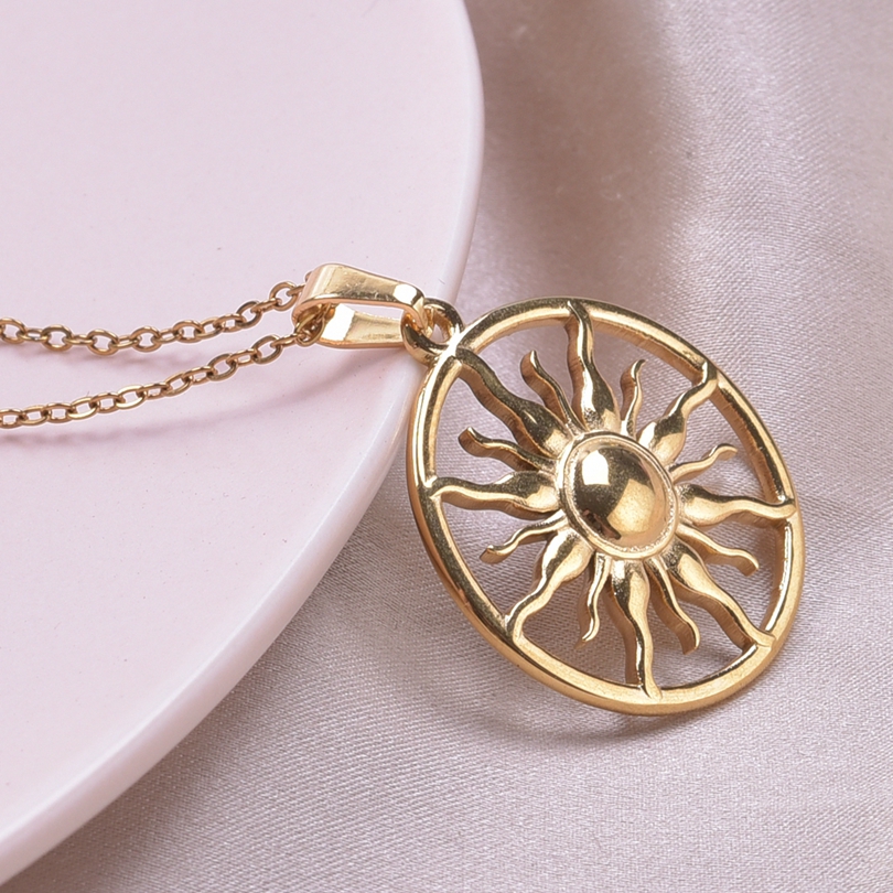 Colliers ronds avec pendentif soleil pour femmes et hommes, accessoires, bijoux d'espoir, collier en acier inoxydable, ras du cou Vintage, d'anniversaire