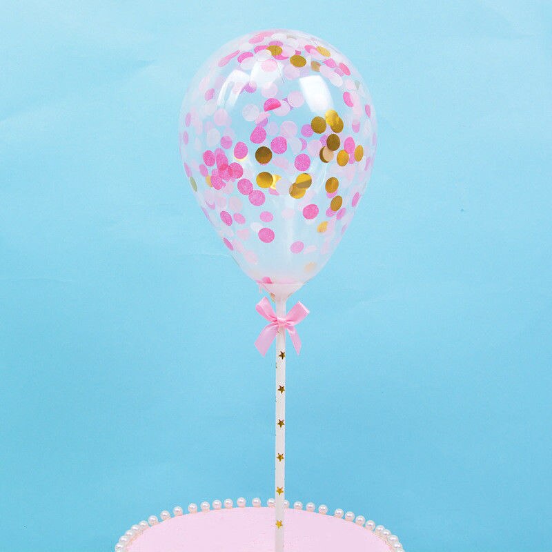 Dessert Birthday Mini Cake Topper Insert Latex Straw Ribbon Balloon Confetti: Pink