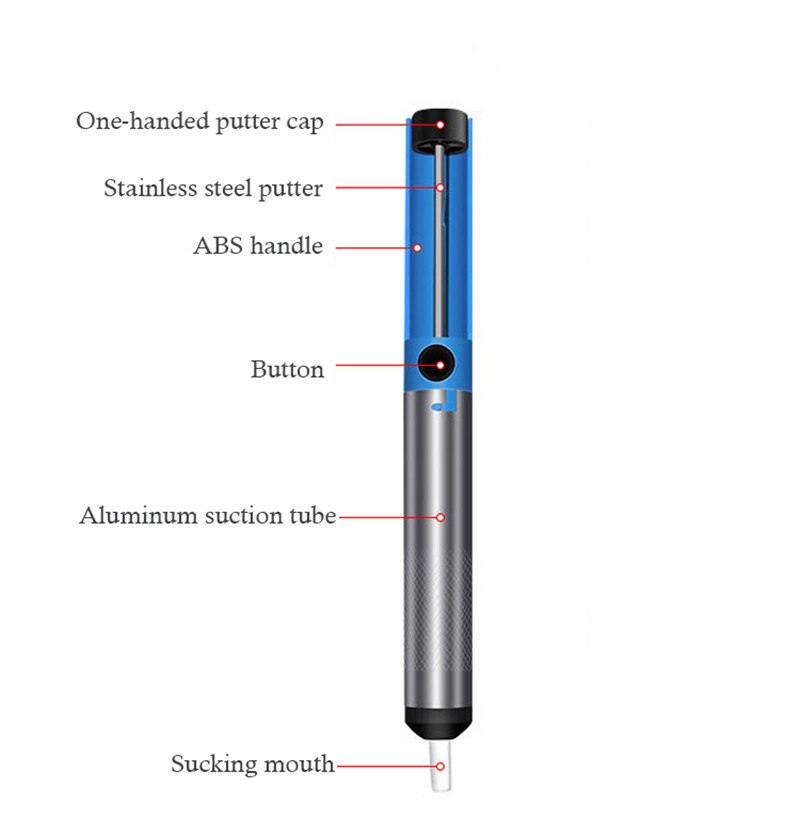 1Pcs Semi Aluminium Metal Desoldering Pump Tool Iron Desolder Hand Welding Tools Blue Durable Removal Device Vacuum Soldering