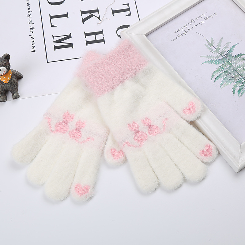Wecute Child Gloves Junior High School Students Warm Gloves Outdoor Cycling Kawai Cat Plush Thickening for Boys Girls Best
