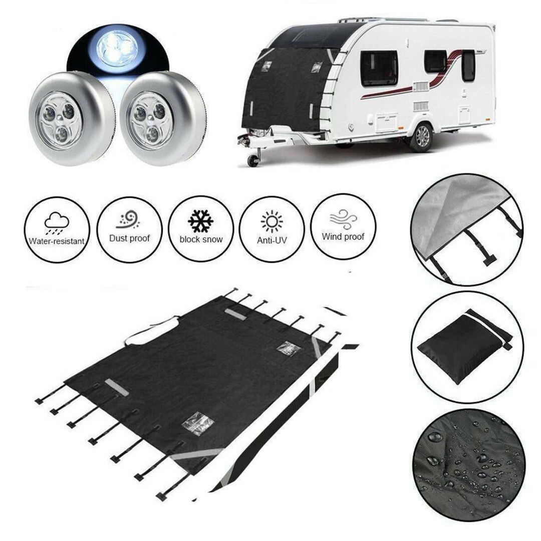 Mayitr 1Set Auto Caravan Front Towing Cover Protector Verstelbare Met 2 Led Licht Schild Stofdicht 220x175cm